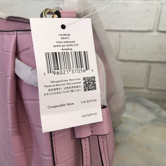 Kate Spade Purse Pink Croco Embossed Leather Dumpling Crossbody Bag KE475 New - Picture 4 of 16